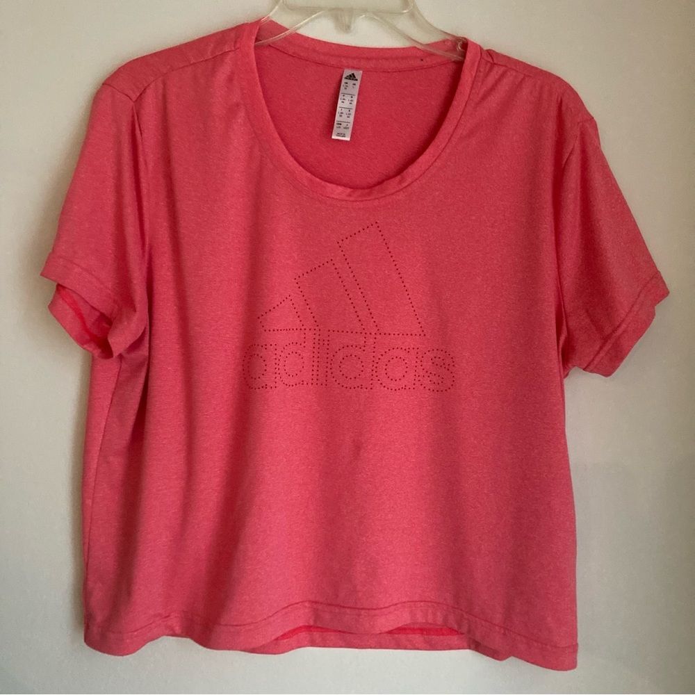 Adidas Women’s athletic cropped laser cut logo shirt size Large.